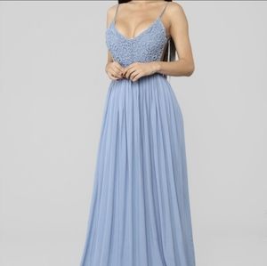 Fashion Nova Ancient Rome Dress blue long Maxi Dress w/ lace sz large